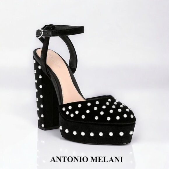 Antonio Melani x Born on Fifth Emily Velvet Pearl Detail Dress Platform Heels - Picture 1 of 9